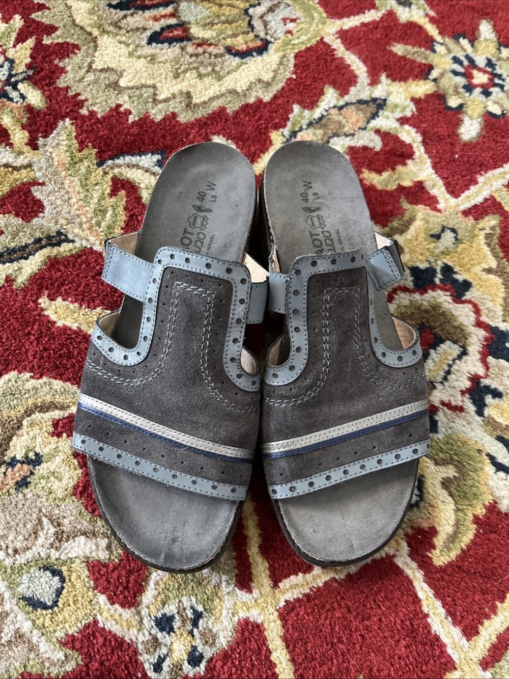 Naot 40 US 9 Gray Blue Leather Slip On Clog Sandals Slides Classic Boho Nifty